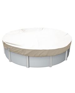 E&K 10" Waterproof Pool Cover Round Winter Swimming Pool Safety Polyester Cover for Above Ground Pools (Beige)