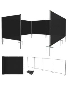 E&K 6"x24" Outdoor Privacy Screen Fence Panel Freestanding Backyard Patio Privacy Pool Fencing Temporary Garden Dog Fence with Iron Poles and Rails (Black)
