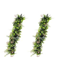 E&K 2 PCS Artificial Hanging Plants Faux Vines Leaf Decoration for Home Garden Office Indoor Outdoor Wedding Party (Green Pink)