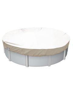 E&K 20' Waterproof Pool Cover Round Winter Swimming Pool Safety Polyester Cover for Above Ground Pools (Beige)