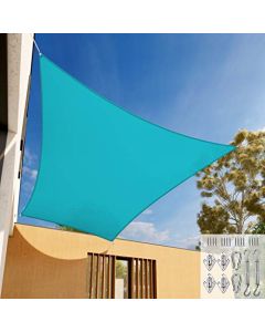E&K Sunrise 16" x 16" Waterproof Sun Shade Sail Outdoor Rectangle Canopy Shade Cover UV Block with Hardware Kit for Pergola Patio Backyard Garden Deck (Turquoise)