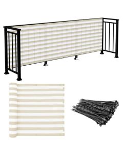 E&K Sunrise 3" x 50" Balcony Privacy Fence Screen Cover with Zip Ties Outdoor Screen Fence UV Protection for Deck Patio Backyard Apartment Pool Porch (Beige White Strip)
