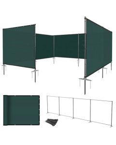 E&K 6"x24" Outdoor Privacy Screen Fence Panel Freestanding Backyard Patio Privacy Pool Fencing Temporary Garden Dog Fence with Iron Poles and Rails (Green)