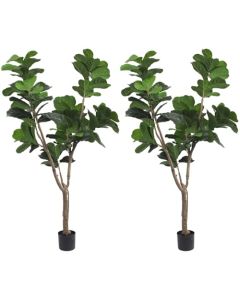 E&K 6FT Artificial Fiddle Leaf Fig Tree with Plastic Nursery Pot, Fake Tree Artificial Greenery Plant Faux Trees for Home Office Garden Indoor Outdoor Decor (2 Packs)