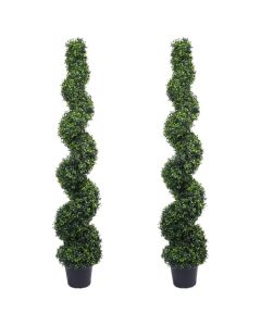 E&K 5FT Artificial Spiral Boxwood Topiary Tree with Plastic Nursery Pot, Fake Tall Tree Artificial Plant Faux Trees for Home Office Garden Indoor Outdoor Decor (2 Packs)