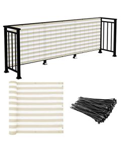 E&K Sunrise 3" x 15" Balcony Privacy Fence Screen Cover with Zip Ties Outdoor Screen Fence UV Protection for Deck Patio Backyard Apartment Pool Porch (Beige White Strip)