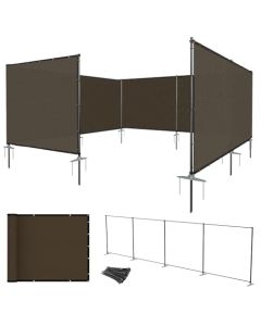 E&K 6"x24" Outdoor Privacy Screen Fence Panel Freestanding Backyard Patio Privacy Pool Fencing Temporary Garden Dog Fence with Iron Poles and Rails (Brown)