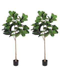 E&K 5FT Artificial Fiddle Leaf Fig Tree with Plastic Nursery Pot, Fake Tree Artificial Greenery Plant Faux Trees for Home Office Garden Indoor Outdoor Decor (2 Packs)