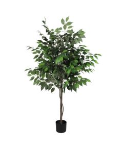 E&K 5FT Artificial Ficus Tree with Plastic Nursery Pot, Silk Faux Ficus Tree Artificial Plant for Home Office Garden Indoor Outdoor Decor (1 Pack)