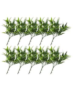 E&K 10 PCS Artificial Plants Faux Bushes Plant Decoration for Home Garden Wedding Party Indoor Outdoor (Green White)