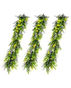 E&K 3 PCS Artificial Hanging Plants Faux Vines Leaf Decoration for Home Garden Office Indoor Outdoor Wedding Party (Green Purple Yellow)
