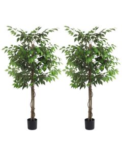 E&K 6FT Artificial Ficus Tree with Plastic Nursery Pot, Silk Faux Ficus Tree Artificial Plant for Home Office Garden Indoor Outdoor Decor (2 Packs)
