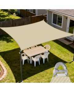 E&K Sunrise 12" x 12" Sun Shade Sail Rectangle Canopy Shade Cover with A Ring Steel Cable Wire UV Block for Pergola Patio Backyard Garden Deck Outdoor (Beige)