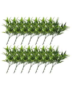 E&K 14 PCS Artificial Plants Faux Bushes Plant Decoration for Home Garden Wedding Party Indoor Outdoor (Green White)