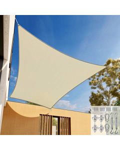 E&K Sunrise 10" x 10" Sun Shade Sail Rectangle Canopy Shade Cover with Hardware Kit UV Block for Outdoor Pergola Patio Backyard Garden Deck (Beige)