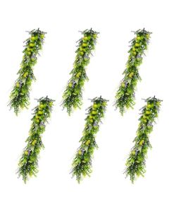 E&K 6 PCS Artificial Hanging Plants Faux Vines Leaf Decoration for Home Garden Office Indoor Outdoor Wedding Party (Green Purple Yellow)