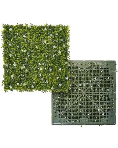 E&K 27 PCS 18"x18" Artificial Plant Panels with Single Side White Flowers Panels Hard Back Faux Leaf Greenery Grass Wall Decoration for Indoor Outdoor