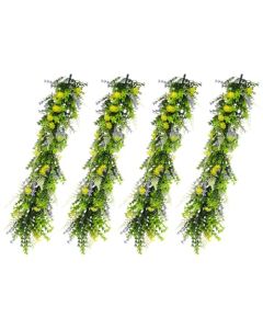 E&K 4 PCS Artificial Hanging Plants Faux Vines Leaf Decoration for Home Garden Office Indoor Outdoor Wedding Party (Green Purple Yellow)