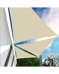 E&K Sunrise 16" x 16" x 16" Waterproof Sun Shade Sail Outdoor Triangle Canopy Shade Cover UV Block with Hardware Kit for Pergola Patio Backyard Garden Deck (Beige)