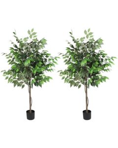 E&K 5FT Artificial Ficus Tree with Plastic Nursery Pot, Silk Faux Ficus Tree Artificial Plant for Home Office Garden Indoor Outdoor Decor (2 Packs)