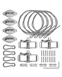 E&K Sun Shade Sail Hardware Kit with Tension Cable Winch Pad Eyes Hooks for Rectangle Sun Shade Sails Installation