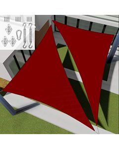 E&K Sunrise 16" x 16" x 22.6" Waterproof Sun Shade Sail Outdoor Triangle Canopy Shade Cover UV Block with Hardware Kit for Pergola Patio Backyard Garden Deck (Red)