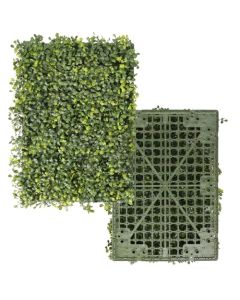 E&K 9 PCS 18"x12" Artificial Plant Panels with Single Side Leaves Hard Back Faux Leaf Greenery Grass Wall Decoration for Indoor Outdoor (No White Flowers)