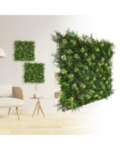 E&K 9Pcs 20" x 20" Artificial 3D Plant Wall Panels, Faux Grass Wall Backdrop Decor, UV-Anti Greenery Boxwood Hedge Privacy Screen for Outdoor Indoor Wedding Garden Backyard (Style 16)