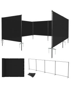 E&K 5'x99' Outdoor Privacy Screen Fence Panel Freestanding Backyard Patio Privacy Pool Fencing Temporary Garden Dog Fence with Iron Poles and Rails (Black)
