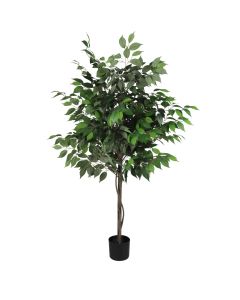 E&K 5FT Artificial Ficus Tree with Plastic Nursery Pot, Silk Faux Ficus Tree Artificial Plant for Home Office Garden Indoor Outdoor Decor (1 Pack)