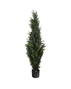 E&K 4FT Artificial Cedar Topiary Trees with Plastic Nursery Pot, Fake Pine Tree Artificial Plant Faux Trees for Home Office Garden Indoor Outdoor Decor (1 Pack)