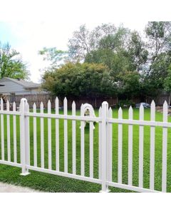 E&K 8 Sets 36"H x 84"W Vinyl White Picket Fence Panels Decorative Fencing for Front Porch Yard Garden Pool (34 Pickets, Scallop)