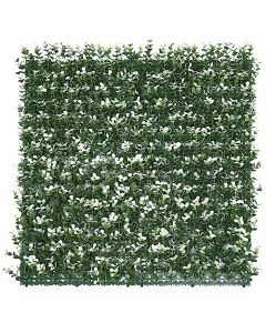 E&K 9Pcs 20" x 20" Artificial Grass Wall Panels, Faux Boxwood Greenery Backdrop Decor, UV Protected Privacy Hedge Screen for Indoor Outdoor (White Buxus with Back)