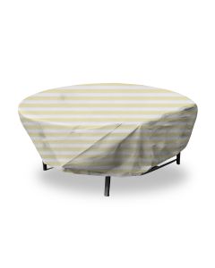 EK Patio Furniture Cover for Round Table, 18' Heavy-Duty Outdoor Table Cover with Wire Rope Hem, UV-Resistant Patio Table Protector for Garden, Deck, Backyard (Beige and White)