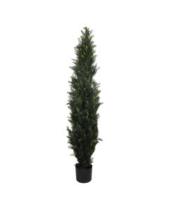 E&K 5FT Artificial Cedar Topiary Trees with Plastic Nursery Pot, Fake Pine Tree Artificial Plant Faux Trees for Home Office Garden Indoor Outdoor Decor (1 Pack)