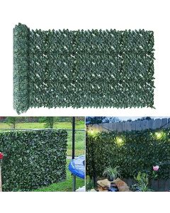 E&K Sunrise 9 PCS 58"x196" Faux Laurel Leaf Privacy Fence Screen Artificial Leaves Hedge Fence Covering Wall Decoration Panels for Garden Backyard Porch Indoor Outdoor (Dark Green)