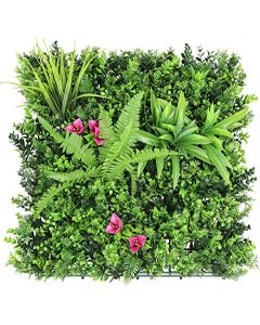 E&K 9Pcs 20" x 20" Artificial 3D Plant Wall Panels, Faux Grass Wall Backdrop Decor, UV-Anti Greenery Boxwood Hedge Privacy Screen for Outdoor Indoor Wedding Garden Backyard (Style 12)