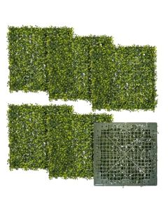 E&K 9 PCS 18"x18" Artificial Plant Panels with Single Side Leaves Hard Back Faux Leaf Greenery Grass Wall Decoration for Indoor Outdoor (No White Flowers)