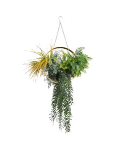 E&K 1 PC Artificial Hanging Plants Faux Leaf with Gold Frame S-Shaped Hooks Decoration for Home Garden Office Indoor Outdoor (Green Blue Orange)