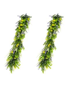 E&K 2 PCS Artificial Hanging Plants Faux Vines Leaf Decoration for Home Garden Office Indoor Outdoor Wedding Party (Green Purple Yellow)