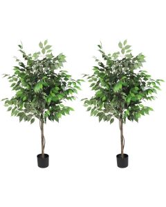 E&K 5FT Artificial Ficus Tree with Plastic Nursery Pot, Silk Faux Ficus Tree Artificial Plant for Home Office Garden Indoor Outdoor Decor (2 Packs)