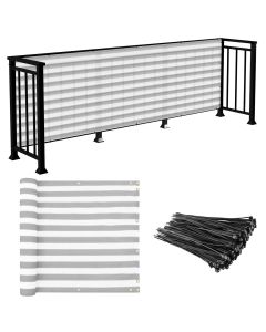 E&K Sunrise 3' x 320' Balcony Privacy Fence Screen Cover with Zip Ties Outdoor Screen Fence UV Protection for Deck Patio Backyard Apartment Pool Porch (Gray White Strip)