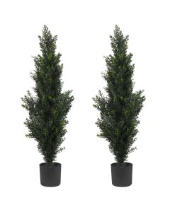 E&K 3FT Artificial Cedar Topiary Trees with Plastic Nursery Pot, Fake Pine Tree Artificial Plant Faux Trees for Home Office Garden Indoor Outdoor Decor (2 Packs)