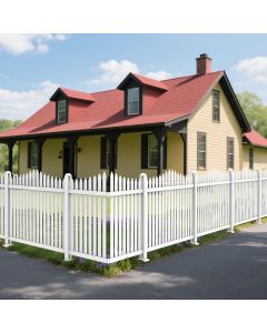 E&K 34.6"H x 84"W White Picket Fence Panels Vinyl Decorative Fencing for Pool Front Porch Yard Garden Patio (34 Pickets, Curved)