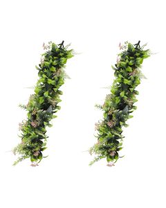 E&K 2 PCS Artificial Hanging Plants Faux Vines Leaf Decoration for Home Garden Office Indoor Outdoor Wedding Party (Green Pink)