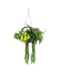 E&K 1 PC Artificial Hanging Plants Faux Leaf with Black Frame S-Shaped Hooks Decoration for Home Garden Office Indoor Outdoor (Green White Yellow)