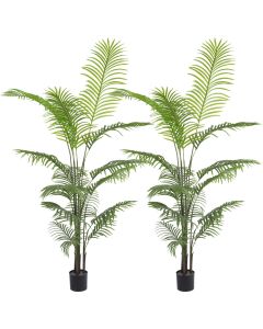 E&K 6FT Artificial Palm Tree with Plastic Nursery Pot, Fake Areca Palm Tree Artificial Plant Faux Trees for Home Office Garden Indoor Outdoor Decor (2 Packs)