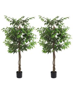E&K 6FT Artificial Ficus Tree with Plastic Nursery Pot, Silk Faux Ficus Tree Artificial Plant for Home Office Garden Indoor Outdoor Decor (2 Packs)