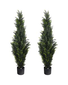 E&K 4FT Artificial Cedar Topiary Trees with Plastic Nursery Pot, Fake Pine Tree Artificial Plant Faux Trees for Home Office Garden Indoor Outdoor Decor (2 Packs)