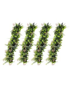 E&K 4 PCS Artificial Hanging Plants Faux Vines Leaf Decoration for Home Garden Office Indoor Outdoor Wedding Party (Green Pink)